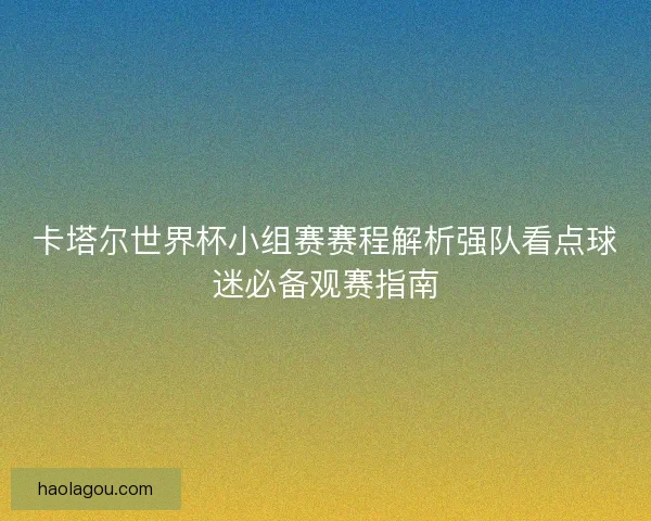 卡塔尔世界杯小组赛赛程解析强队看点球迷必备观赛指南