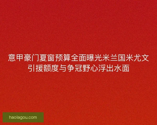 意甲豪门夏窗预算全面曝光米兰国米尤文引援额度与争冠野心浮出水面